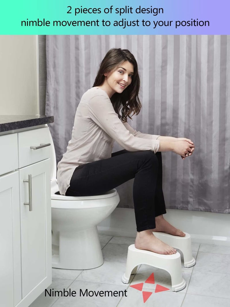 EVRON Toilet Stool 7" Bathroom Squatting Aid for Adults, Split Two-Piece Separate Movable Foot Rests with Flexible Positioning, Stackable Nesting Space-Saving Design(White 1 Pairs) - Image 3